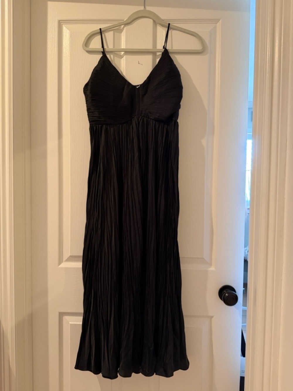 Astr Pleated Black Midi Dress with Spaghetti Straps